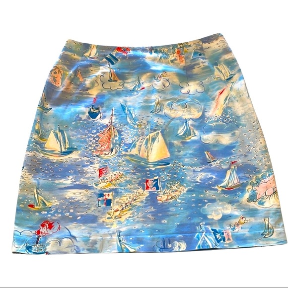 Leggiardo Blue Regatta Coastal Sailboat Print Mini Skirt Size 14 - Picture 1 of 7